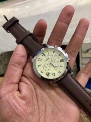 Cream Dial Men's Brown Leather Classic Watch