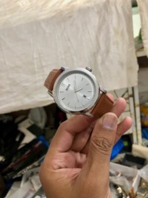Silver Dial Men's Brown Leather Dress Watch