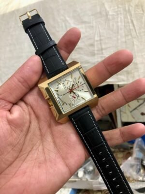Square Gold Dial Men's Leather Strap Watch