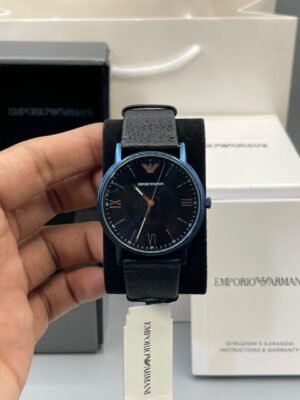 Emporio Armani Blue Dial Men's Leather Strap Watch