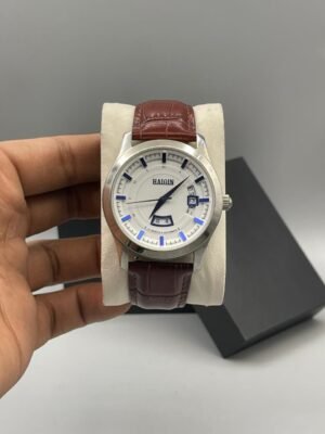 RANON White Dial Brown Leather Men's Classic Watch